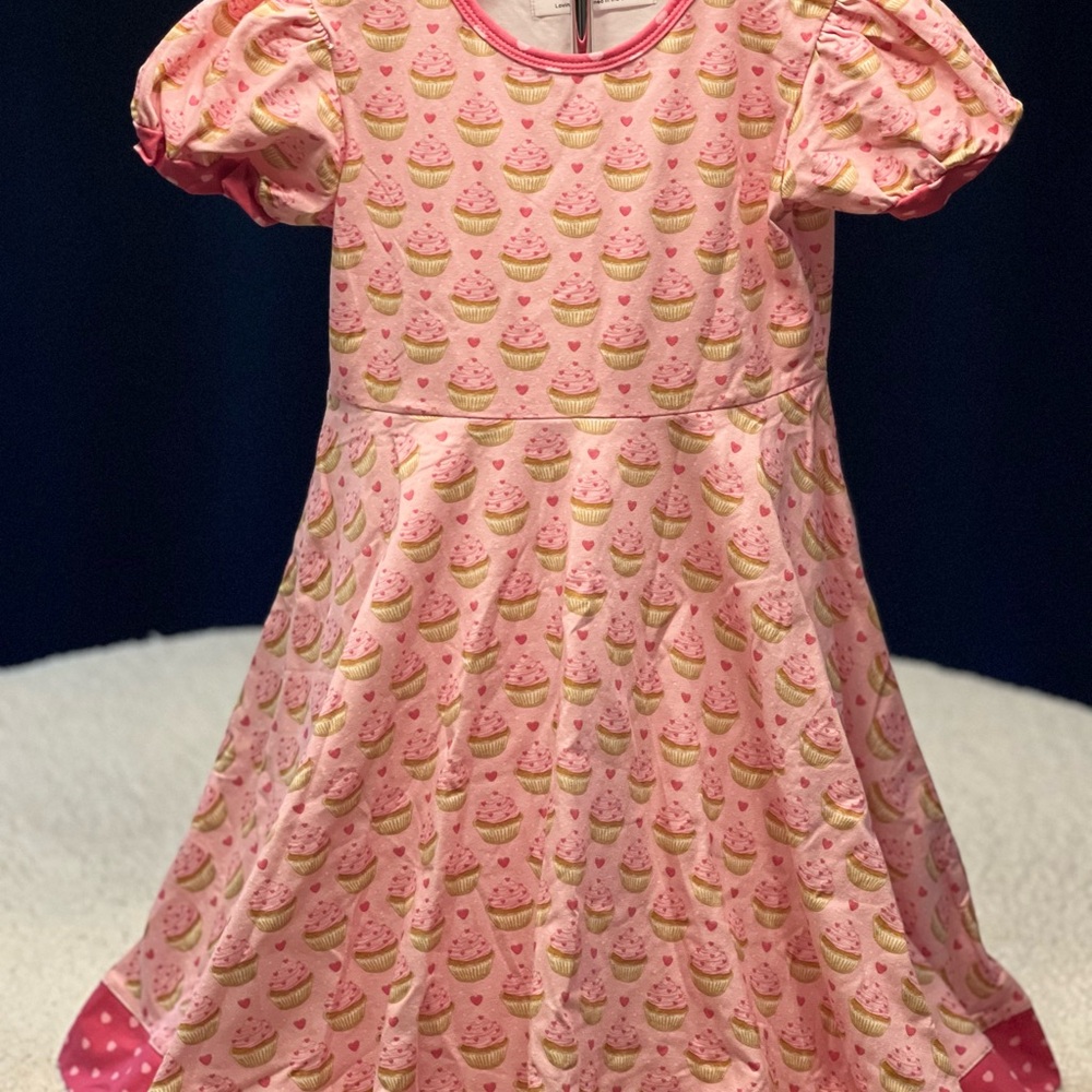 Charming Pink Cupcake Pattern Kids Dress